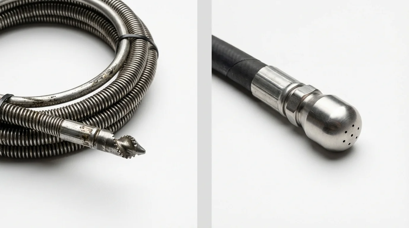 Drain snake cable and hydro jetting nozzle used for drain cleaning in Milaca, MN