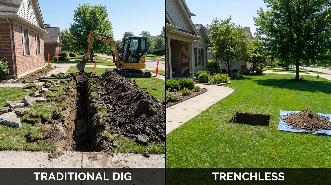 Trenchless sewer repair with minimal yard damage versus traditional excavation in Milaca, MN